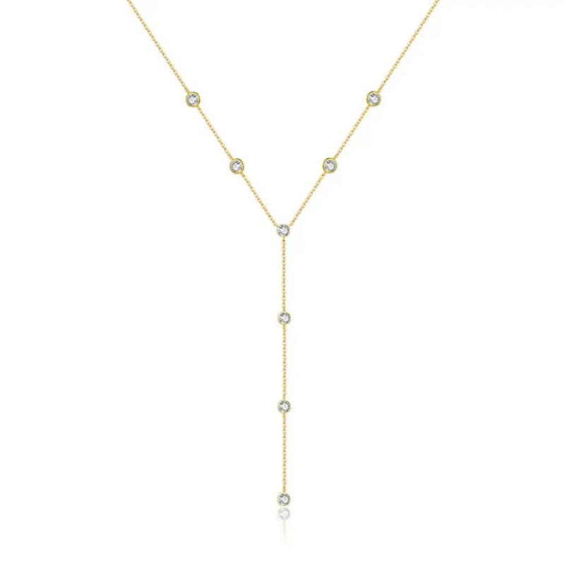 Cz Bezel Station Lariat Necklace